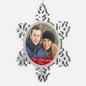 Elegantes und modernes Foto Schneeflocken Zinn-Ornament (Rechts)