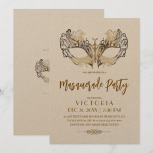 Elegantes und modernes Goldmasquerade Party Geburt Einladung