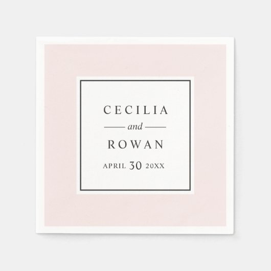 Elegantes und modernes, hellrosa Hochzeitsmonogram Serviette (Vorderseite)