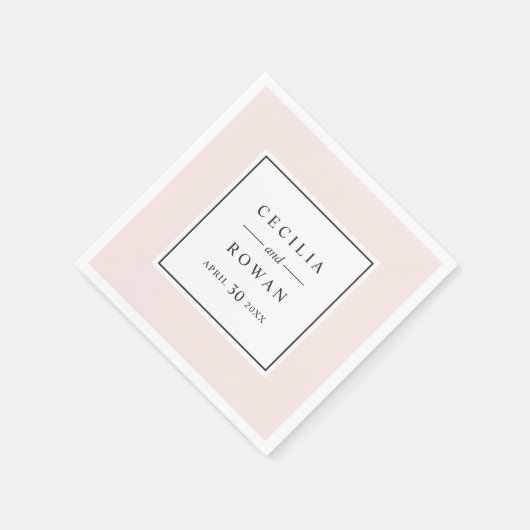 Elegantes und modernes, hellrosa Hochzeitsmonogram Serviette (Ecke)