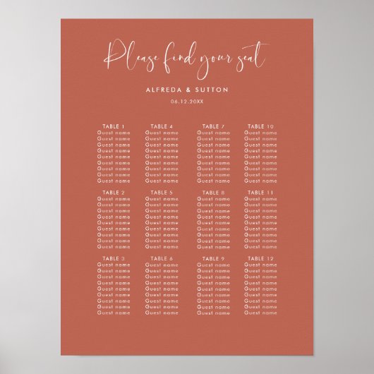 Elegantes und modernes Hochzeitsdiagramm aus Rotem Poster (Vorne)