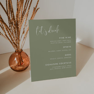 Elegantes und modernes Hochzeitsmenü Grün Bar Sockelschild
