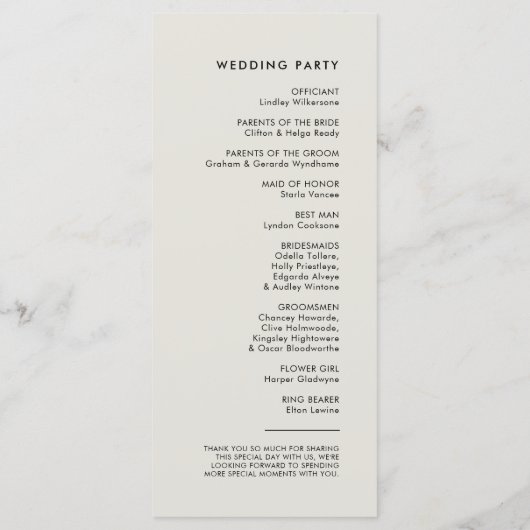 Elegantes und modernes Hochzeitsprogramm "Light sa Programm (Rückseite)