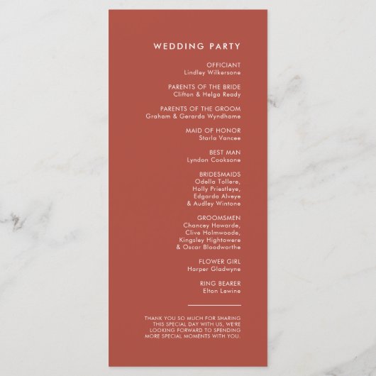 Elegantes und modernes Hochzeitsprogramm Terracott Programm (Rückseite)