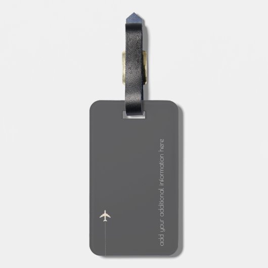 Elegantes und modernes Monogramm auf grauem Reisen Gepäckanhänger (Rückseite vertikal)