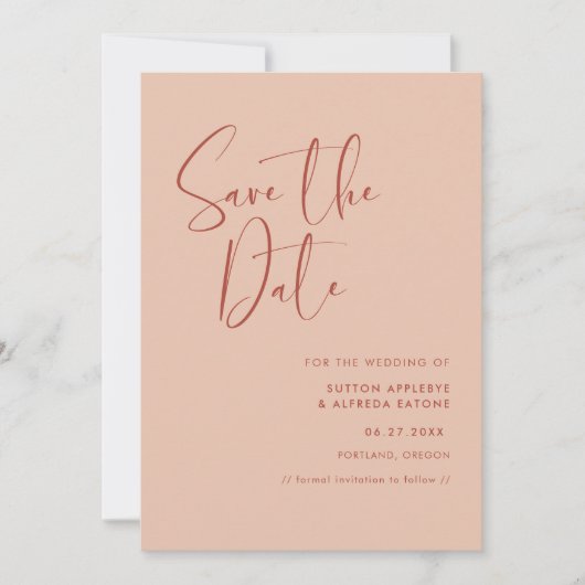 Elegantes und modernes Peach Save the Date (Vorderseite)