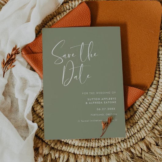 Elegantes und modernes schlinggrün save the date