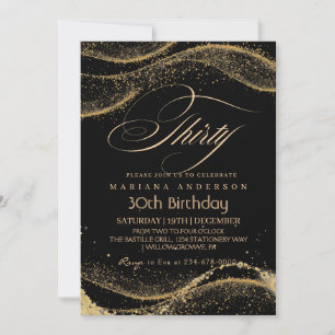 Elegantes und modernes Schwarzes Gold 30. Geburtst Einladung