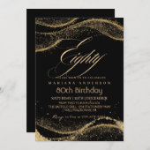 Elegantes und modernes Schwarzes Gold 80. Geburtst Einladung (Vorne/Hinten)