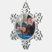 Elegantes und modernes Tartan Kariertes Foto Schneeflocken Zinn-Ornament (Rechts)