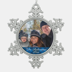 Elegantes und modernes Tartan Kariertes Foto Schneeflocken Zinn-Ornament