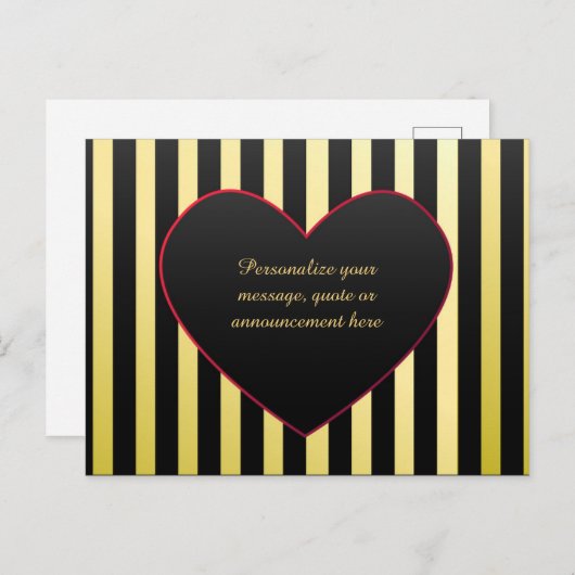Elegantes und romantisches Goldenes Schwarzes Stri Ankündigungspostkarte (Vorne/Hinten)