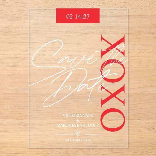 Elegantes und romantisches Valentin Save the Date Acryleinladungen (Vorderseite)