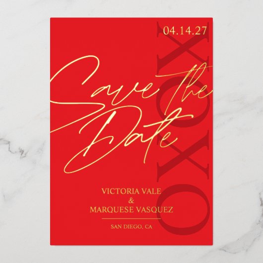 Elegantes und romantisches Valentin Save the Date Folieneinladung (Vorderseite)
