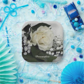 Elegantes und romantisches Weißes Rosenpersonalize Pappteller (Party)