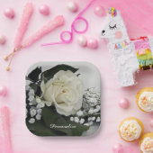 Elegantes und romantisches Weißes Rosenpersonalize Pappteller (Party)