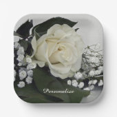 Elegantes und romantisches Weißes Rosenpersonalize Pappteller (Vorderseite)