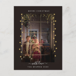 Elegantes und rustikales String Lights Frame Custo Feiertagspostkarte