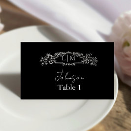 Elegantes und schicke botanisches Wappen Hochzeit Platzkarte