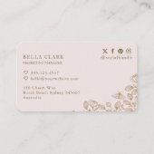 Elegantes und schicke Rosa & Gold Florals & Moth L Visitenkarte (Rückseite)