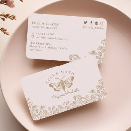 Elegantes und schicke Rosa & Gold Florals & Moth L Visitenkarte