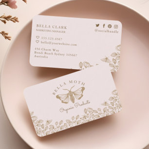 Elegantes und schicke Rosa & Gold Florals & Moth L Visitenkarte
