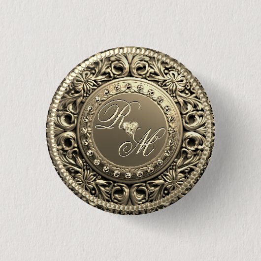 Elegantes und schönes Monogramm Button (Vorderseite)