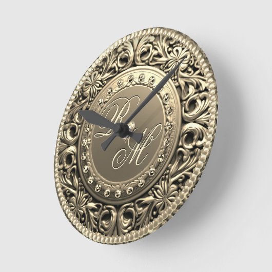 Elegantes und schönes Monogramm Runde Wanduhr (Winkel)