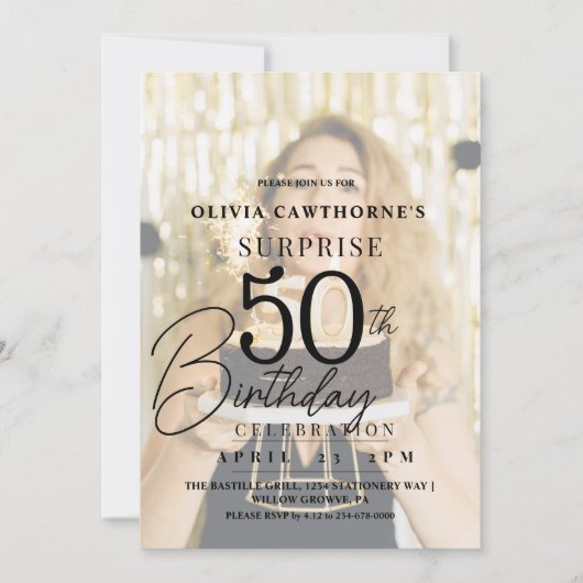 Elegantes und stilvolles 50. Foto Einladung zum Ge (Vorderseite)