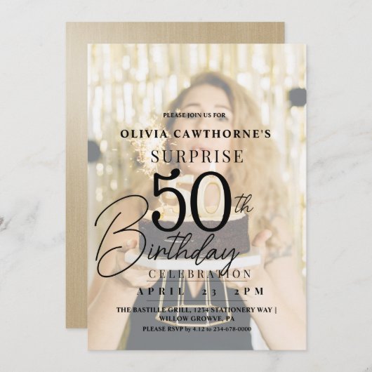 Elegantes und stilvolles 50. Foto Einladung zum Ge (Vorne/Hinten)