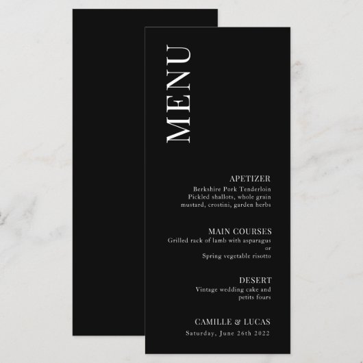 Elegantes und trendy Wedding Menu Menükarte (Vorne/Hinten)
