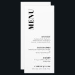 Elegantes und trendy Wedding Menu Menükarte<br><div class="desc">Das elegante und trendige Hochzeitsmenü ist die ideale Wahl für anspruchsvolle,  moderne Paare,  die nach einem etwas einfachen,  eleganten und schlichten Einladungs-Stil suchen.</div>