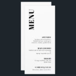 Elegantes und trendy Wedding Menu Menükarte<br><div class="desc">Das elegante und trendige Hochzeitsmenü ist die ideale Wahl für anspruchsvolle,  moderne Paare,  die nach einem etwas einfachen,  eleganten und schlichten Einladungs-Stil suchen.</div>