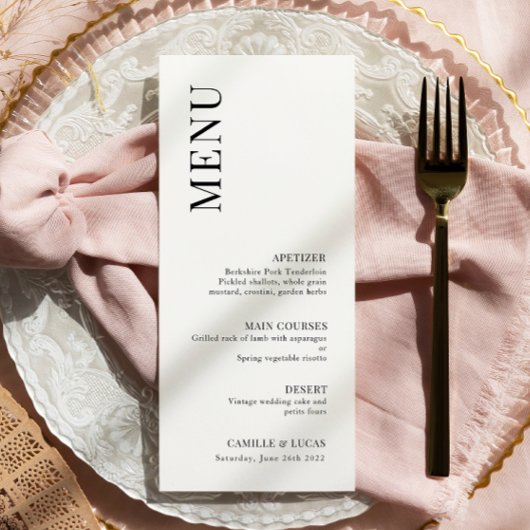 Elegantes und trendy Wedding Menu Menükarte