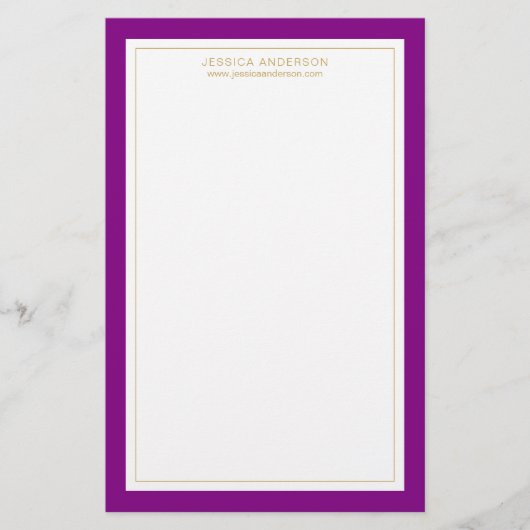 Elegantes und weibliches Lila Gold Personalisiert Briefpapier (Vorderseite)