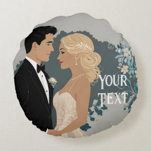 Elegantes und zeitloses Design für Hochzeitseinlad Rundes Kissen