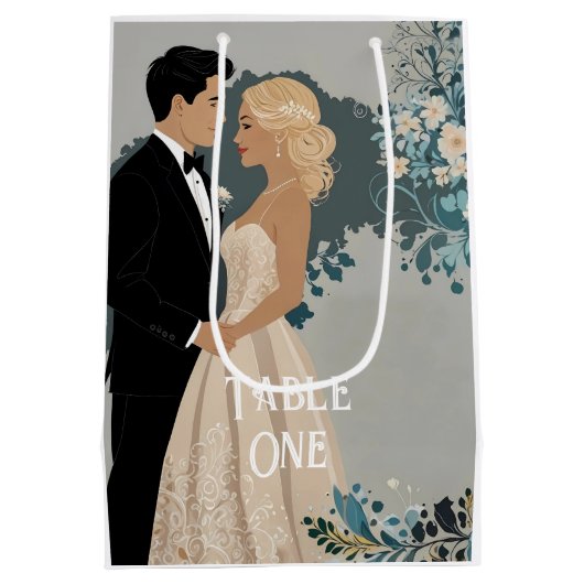 Elegantes und zeitloses Hochzeitsdesign Mittlere Geschenktüte (Rückseite)