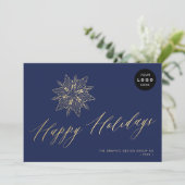 Elegantes Unternehmen mit Goldskripten - blau Feiertagskarte (Stehend Vorderseite)