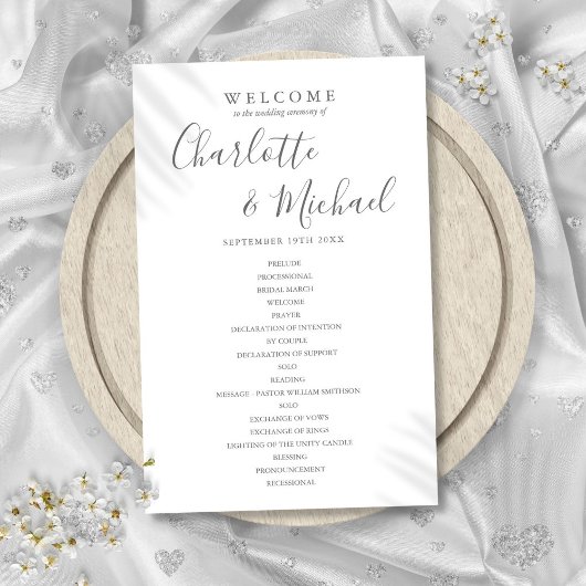Elegantes Unterschrift-Skript Hochzeitsprogramm