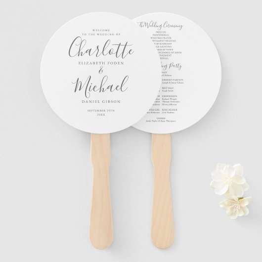 Elegantes Unterschrift-Skript-Hochzeitsprogramm Fächer (Vorne und Hinten)