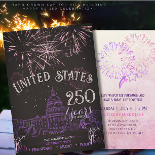 Elegantes US 250 Jahre Feuerwerk Lila Capitol Hill Einladung
