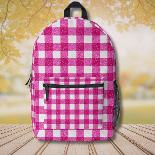 Elegantes Valentins-Pink-Glitter-Tartan auf Weiß Bedruckter Rucksack
