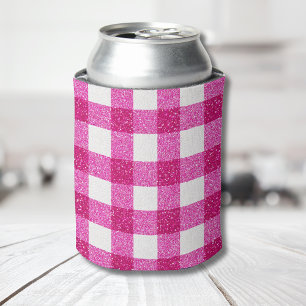 Elegantes Valentins-Pink-Glitter-Tartan auf Weiß Dosenkühler