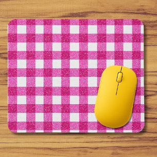 Elegantes Valentins-Pink-Glitter-Tartan auf Weiß Mousepad