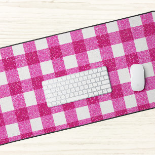 Elegantes Valentinsgruß-Rosa-Glitter-Tartan auf We Schreibtischunterlage