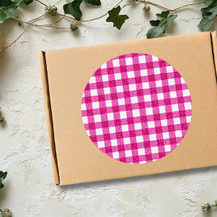 Elegantes Valentinsrosa-Glitter-Tartan auf Weiß Runder Aufkleber