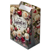 Elegantes Valentinstag-Design mit Rose Mittlere Geschenktüte (Rückseite Schrägansicht)