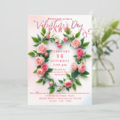 Elegantes Valentinstag Party mit Rose Kranz Einladung (Stehend Vorderseite)