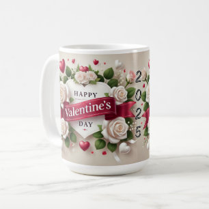 Elegantes Valentintagsdesign mit Rose, Herz Kaffeetasse
