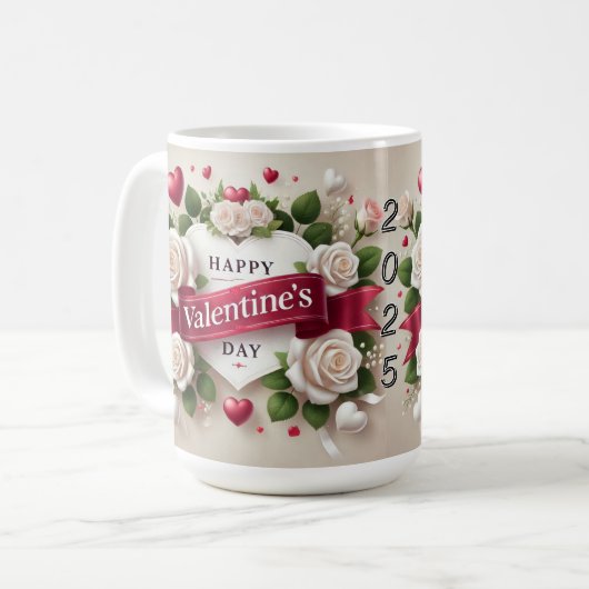 Elegantes Valentintagsdesign mit Rose, Herz Kaffeetasse (Vorderseite Links)